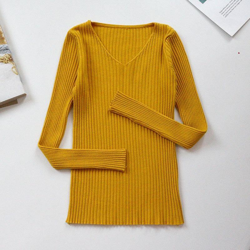 Women's Autumn Sweaters V-neck Slim Fit Pullover Long Sleeve Base Knitted Sweater Woman Winter Fashion Solid Bottoming Warm Knitwear Jumpers 24967