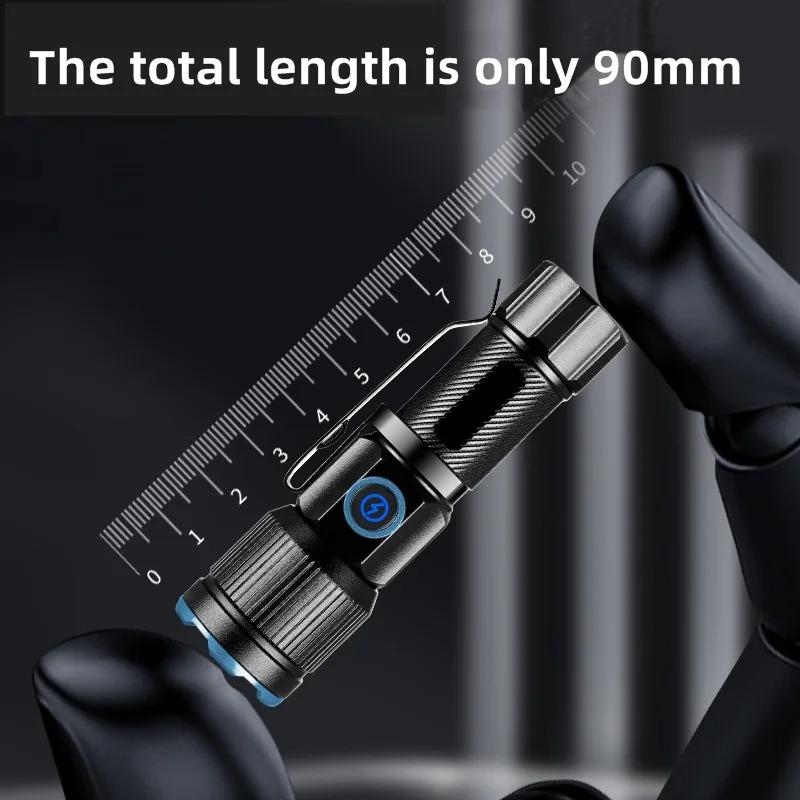 Zoom White Light Beam Mini Flashlight Rechargeable Portable Child Lady Backpack Pocket Home Outdoor Magnet Work Emergency Torch