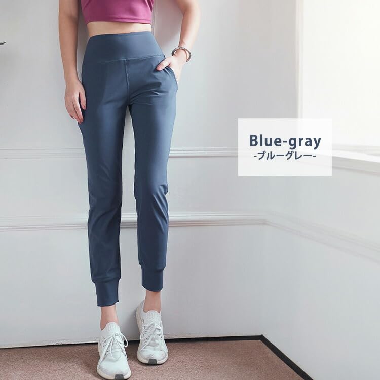 DAYCLOSET Yoga Size Blue Gray Women's Pants, High-Waisted, Stretchy, Medium-Weight, Yoga196, S,