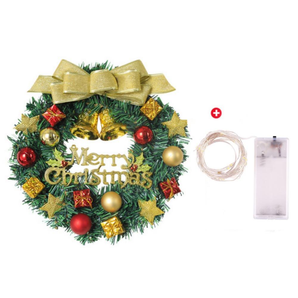 LED Christmas Wreath Big Bowknot Star Artificial Wreaths Merry Christmas Decorative Garland Door Window Wall Hanging Wreaths
