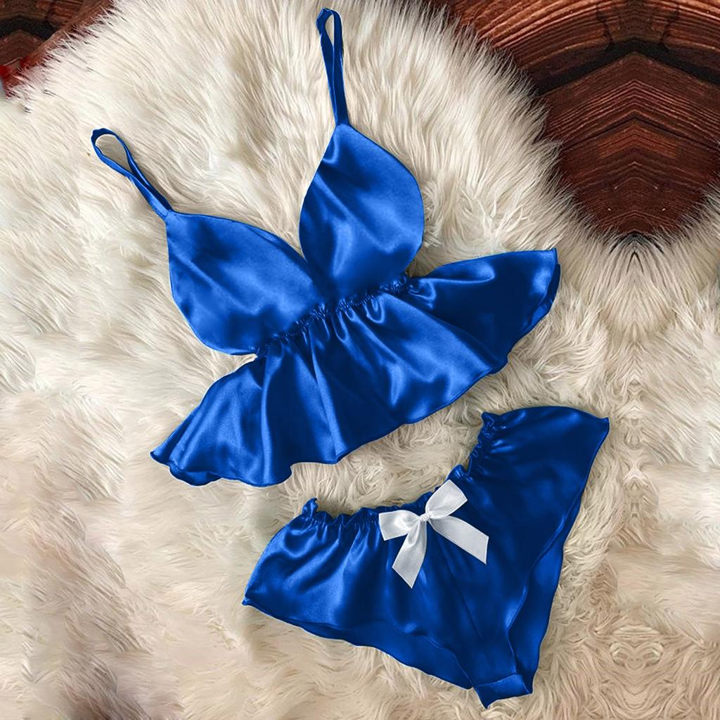 Women's Pajama Set V-neck Velvet Sexy Solid Color Satin Shorts Two Piece Set