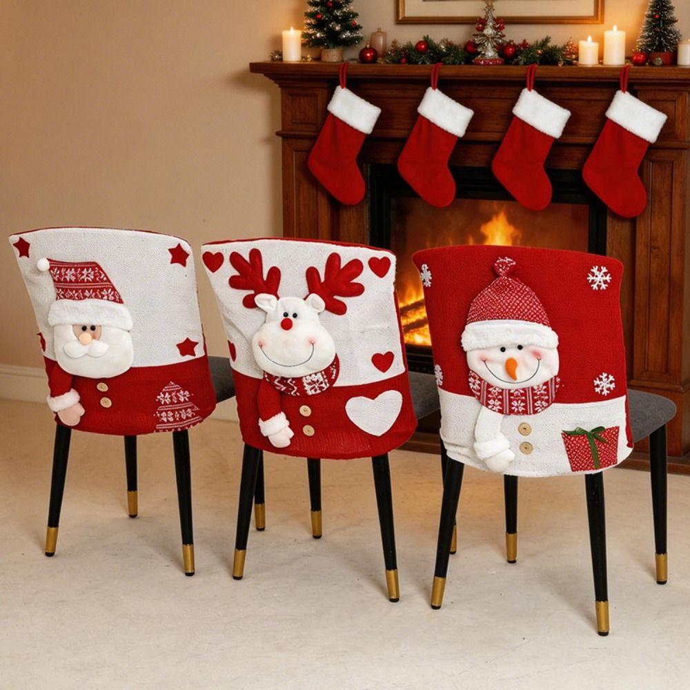 Reindeer Christmas Chair Covers Snowman Santa Claus Chair Back Cover Plush Stool Covers New Year