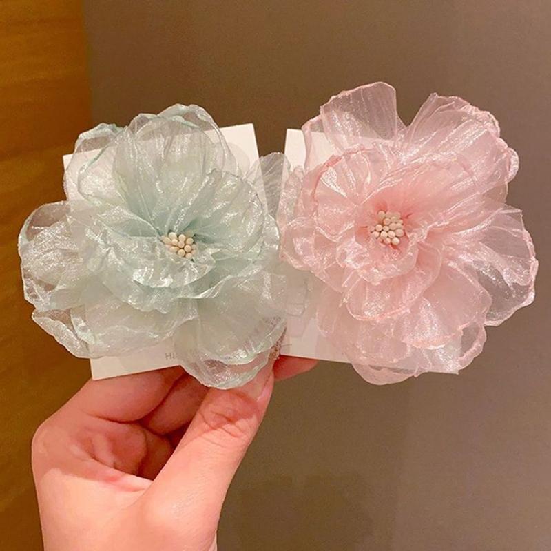 Mesh Flower Children'S Hair Clip Sweet And Cute Princess Style Side Clip Headdress Girl Baby Duckbill Headdress