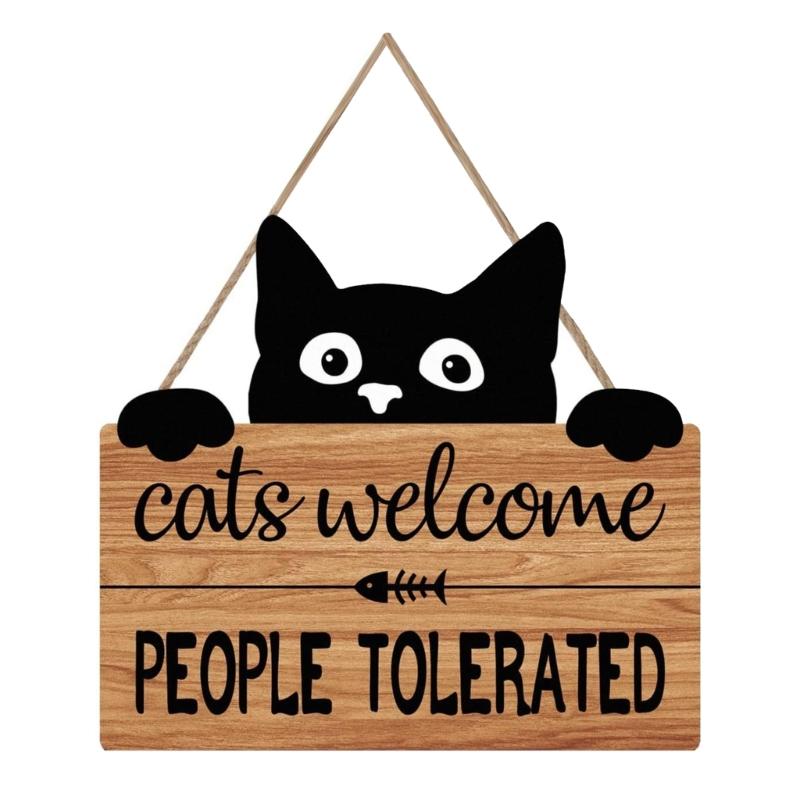 Natural Wood Cats Greeting Sign Pet Welcome Sign Plaque Wall Hanging Decoration Perfect For Pet Lover And Warm Space