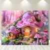 Pink Fairy Tale Mushroom Cottage Tapestry, Party and Photography, Perfect for Spring/summer Event Mushroom Party Decorations