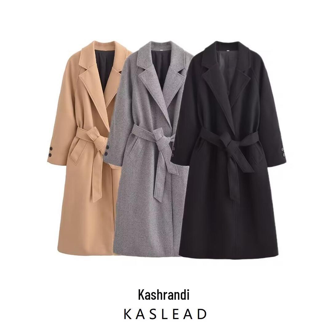 

2024 Autumn Women s European & American Style Belted Long Coat Large
