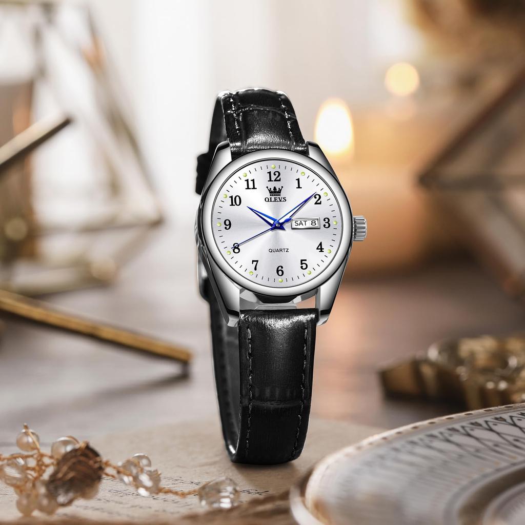OLEVS Watch Waterproof Ladies Popular Arm Watch Quartz Watch Quartz Fashion Business Stylish Watch Silver Dial Cute Watch Leather Band White Silver