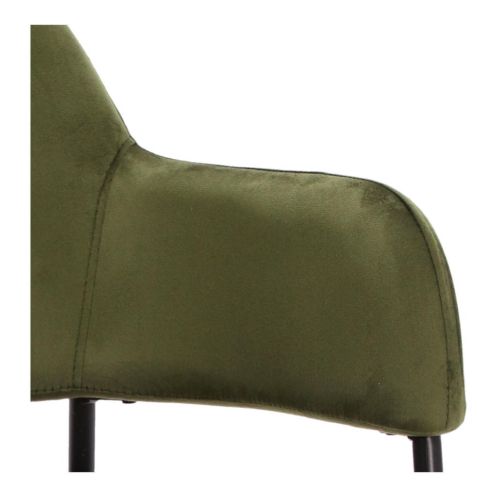 Lima Green Velvet Chair with Armrests and Black Legs
