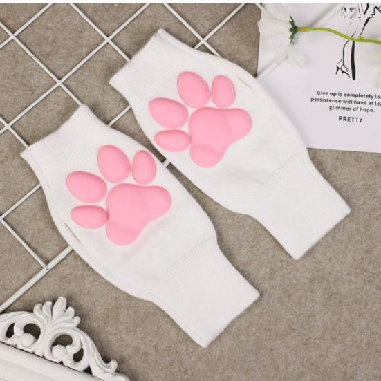 Women Cat Paw Gloves, Soft Plush Fingerless Mittens with Kitten Paw Pads for Halloween, Party, Gift for Girlfriend, Daughter