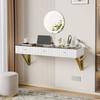 Vanity table, hanging, with 3 drawers, glass top, tablet holder and cup holder; white 120×40×45 cm (W×H×D) (without LED mirror)