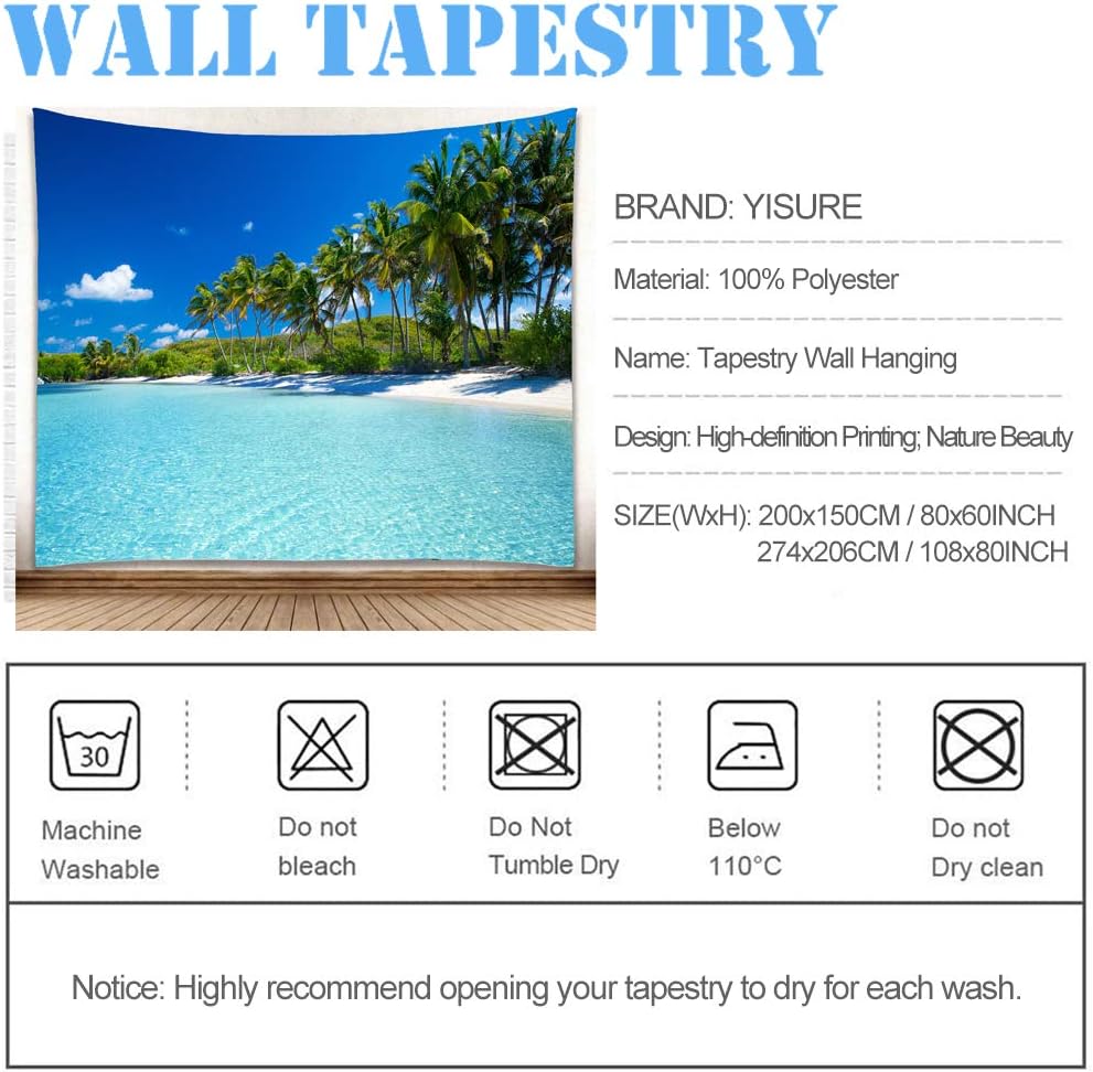 Ocean Beach Tapestry Wall Hanging,Tropical Paradise Palm Tree Coconut Tree Design, Bohemian Hippie Wall Decor For Bedroom