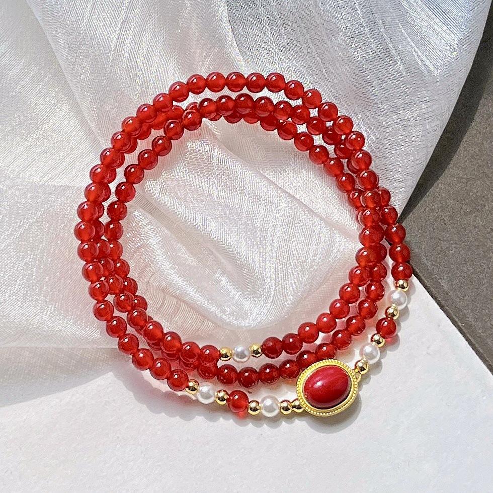 4Mm Autumn And Winter Natural Ice Transparent Chalcedony Design Sense Multi-Circle Bracelet Bracelet