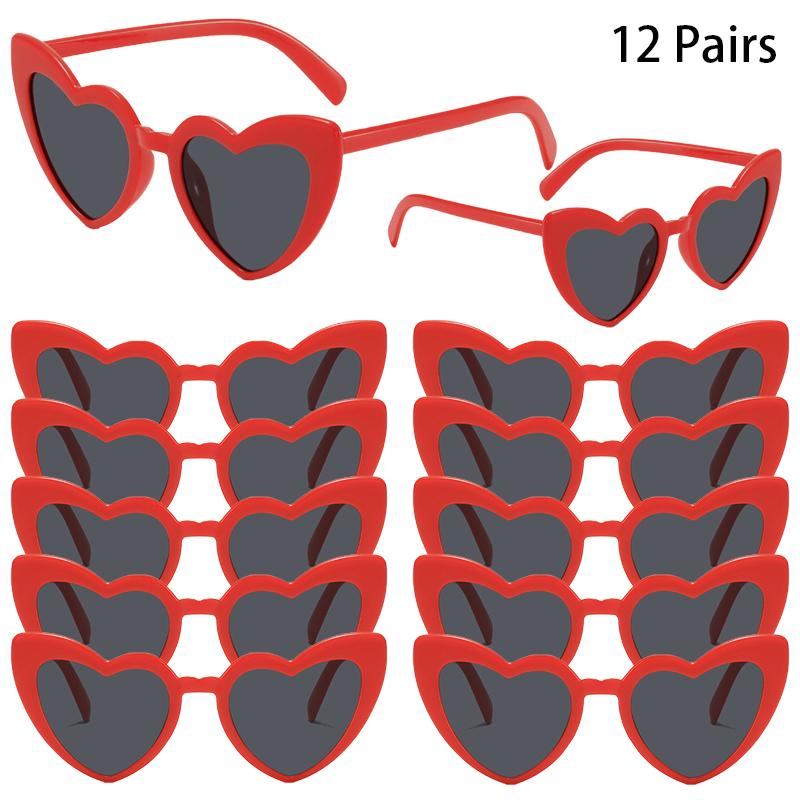 12/16 Pairs Per Set Heart Shaped Sunglasses Women Stylish Vintage Design Decor Sun Glasses Trendy Fashion Cute Outdoor Shades