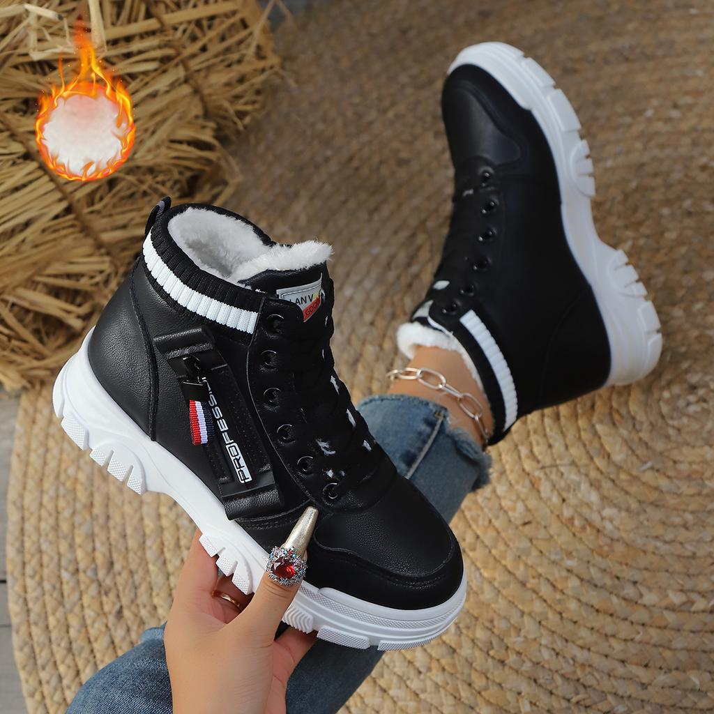2025 Vinter Dame Gå Høye Topper Plysj Tykke Varme Sneakers Dame Komfortable Snøresko Platformsko Dame Zapatos De Mujer