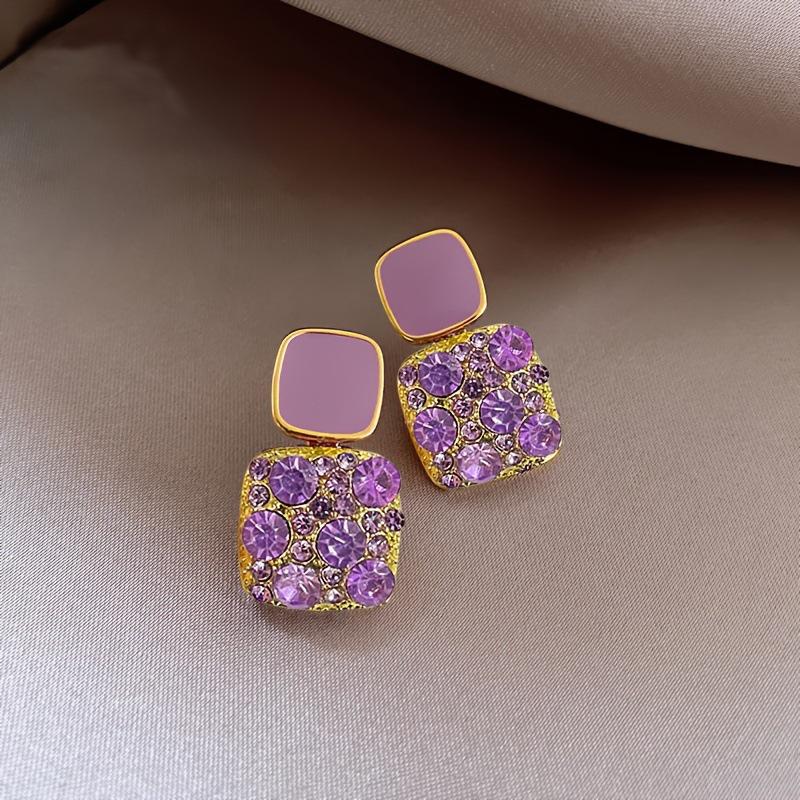 Chic Rhinestone Enamel Square Stud Earrings