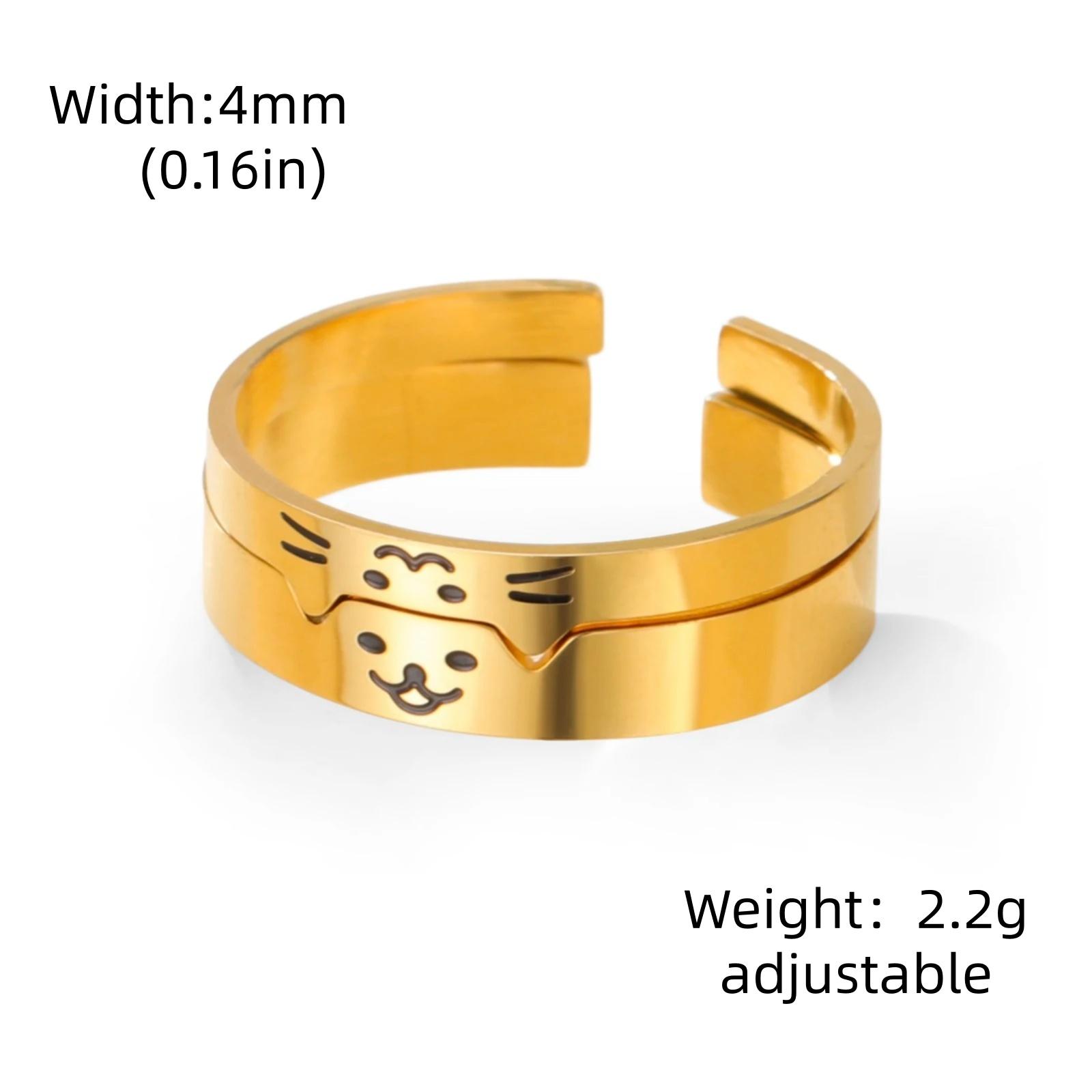 Modischer Katzen-Hunde-Tier-Paarring Edelstahl Verstellbarer Ring Verspielte Persönlichkeit Haustierliebhaber Valentinstagsgeschenk resizable beige