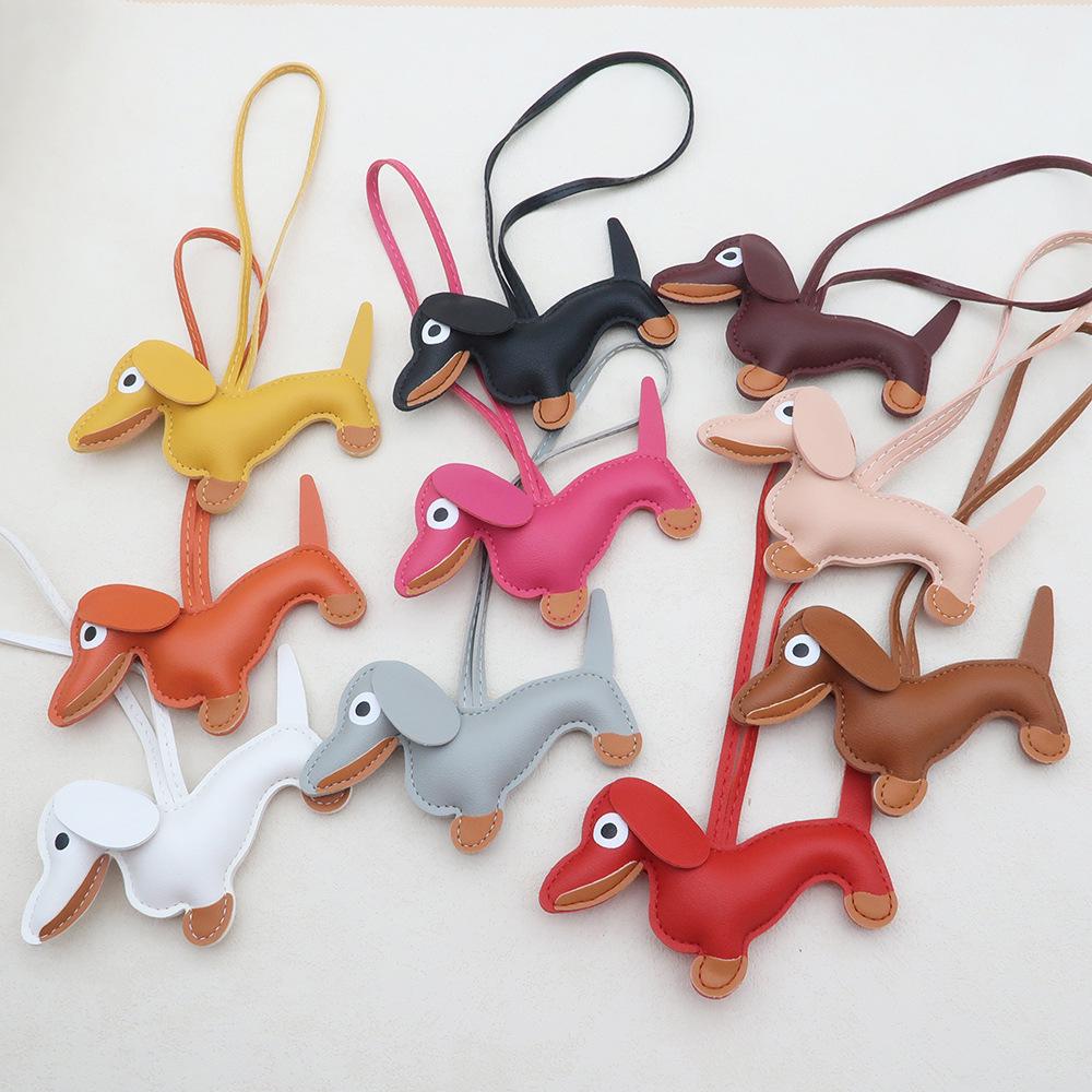In-Stock Dachshund Cartoon Pendant Leather Dog Bag Charm Phone Case Accessory Creative Car Charm