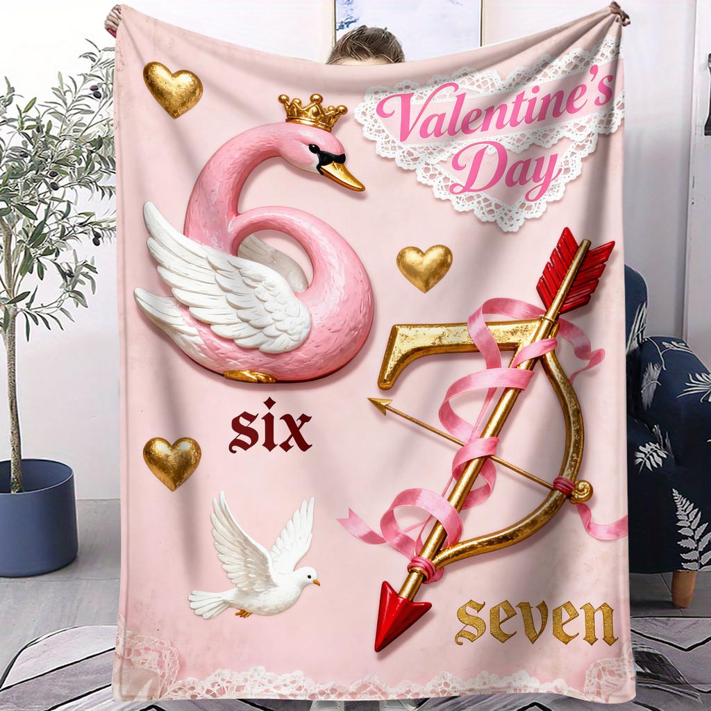 Number 67 Element Romantic Design Printed Flannel Blanket for Home Travel Soft Warm and Cozy Blanket Cozy Valentines Day Gift