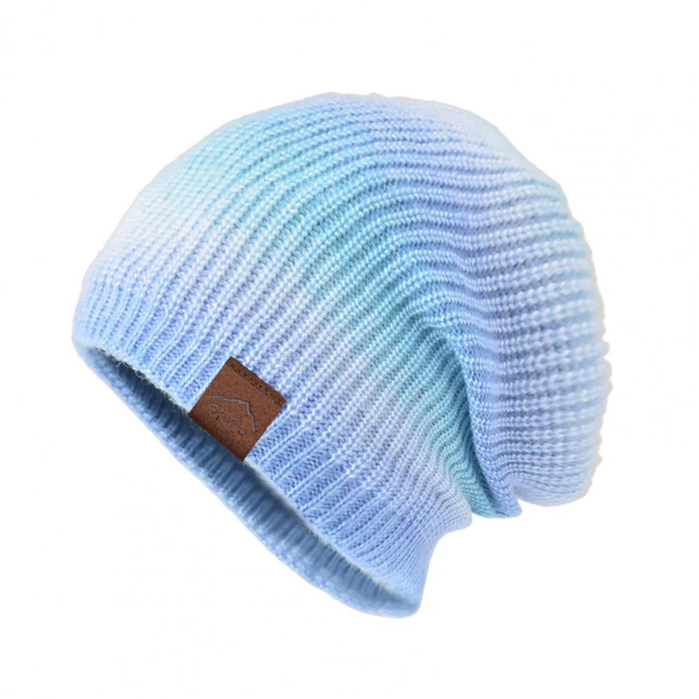 Women Winter Knitted Hat Thickened Tie Dye Gradient Rainbow Color Warm Anti Slip Windproof High Elasticity Ear Outdoo