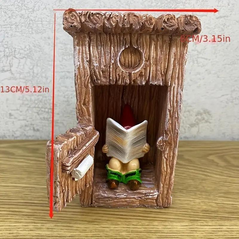 

Карликовый гном забыл закрыть дверь в туалет Садовая статуя Гном Орнамент Дизайн из смолы Орнамент