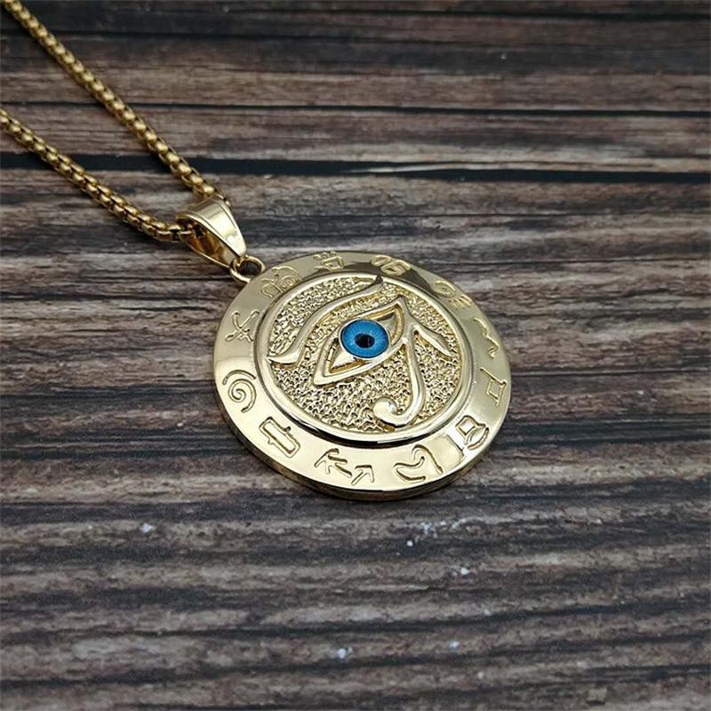 Stainless Steel 18K Gold Plated Horus Eye Pendant for Man Women Gift Fashion Rune Necklace Egyptian Jewelry Accessories