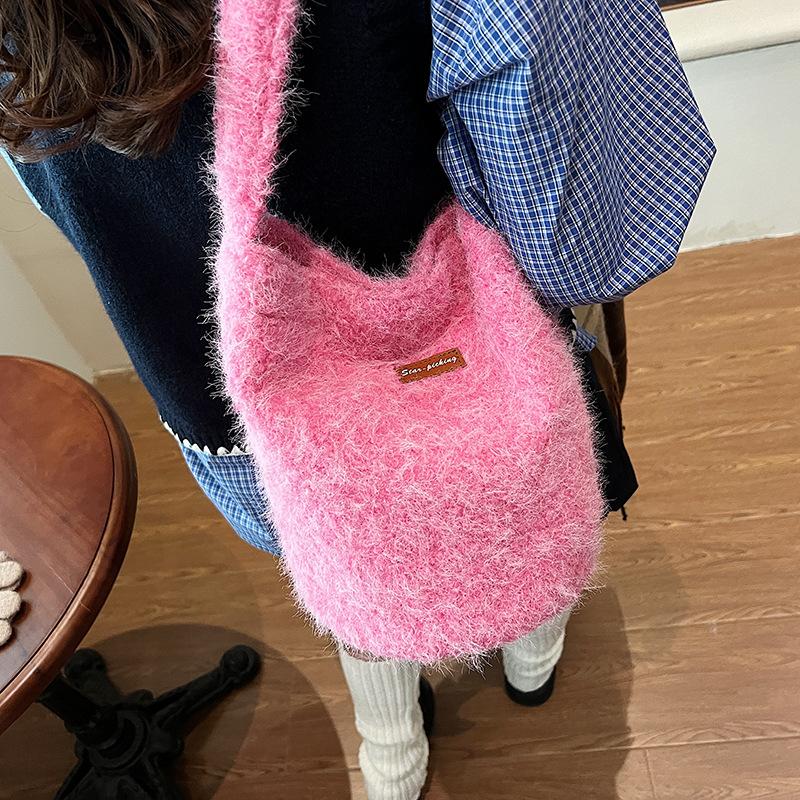 

Огромная красивая осенне-зимняя дизайнерская плюшевая желтая фруктовая дерево мягкая плюшевая мягкая наплечная сумка женская сумка через плечо сумка-тоут 21*13*26 розовый