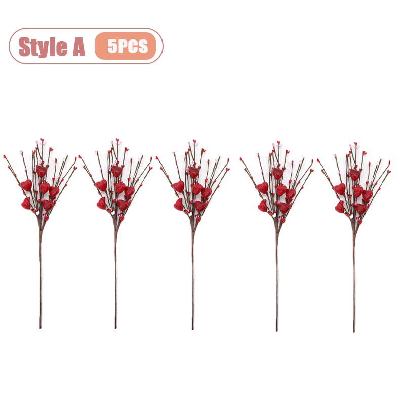 1-10PCS Valentines Decor Artificial Flower Berry Branches Heart Shape Berry Fake Flowers Anniversary Wedding Home Decor