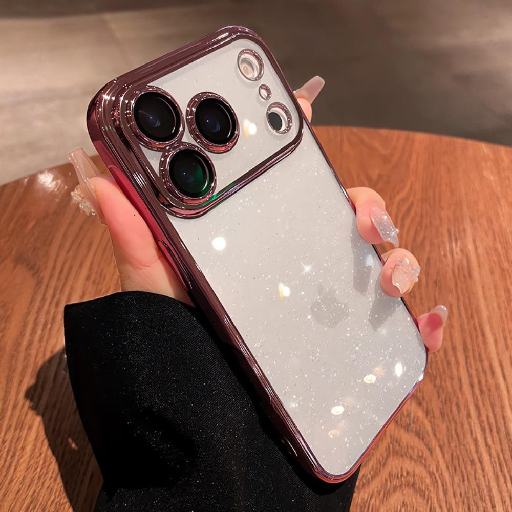 Transparent Glitter Phone Case For For Iphone 17 16 1 14 13 Pro Max 17Pro Air Pating Bumper Lens Protection Clear Back Cover