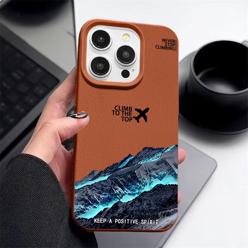 Nárazuvzdorný tenký kryt s motivem hory a letadla pro iPhone 16 15 Pro Max 14 Pro 13 12 11 Ochrana objektivu TPU Textura kůže Matný měkký kryt na telefon