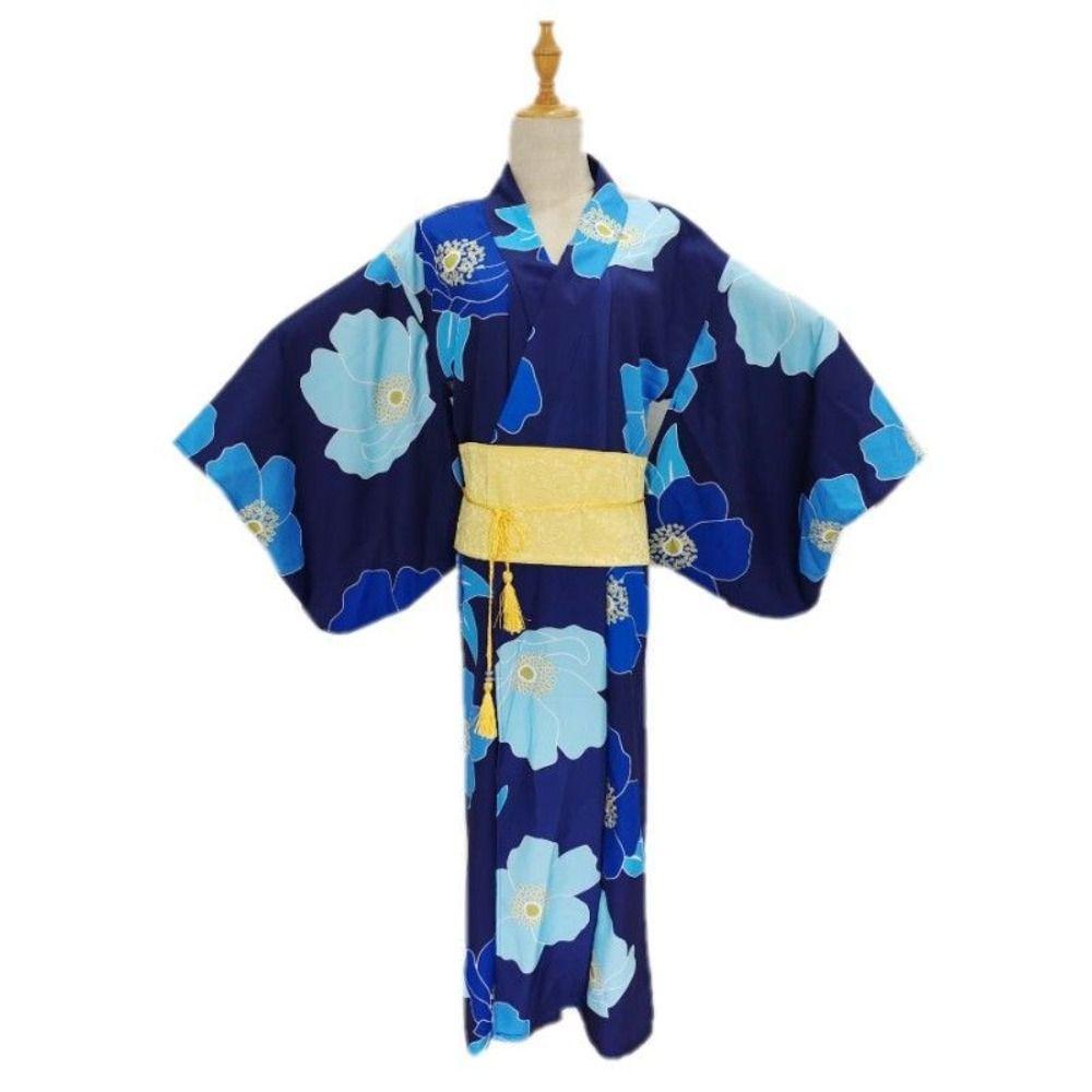 Printed Floral Sakura Girl Kimono Dress Elegance Japanese Style Yukata Bathrobe Party