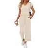Completo da Donna Due Pezzi Casual Loungewear Top Scollo a V Manica Corta con Pantaloni a Gamba Larga a Righe Vestibilità Rilassata Tessuto Morbido per Viaggio e Casa
