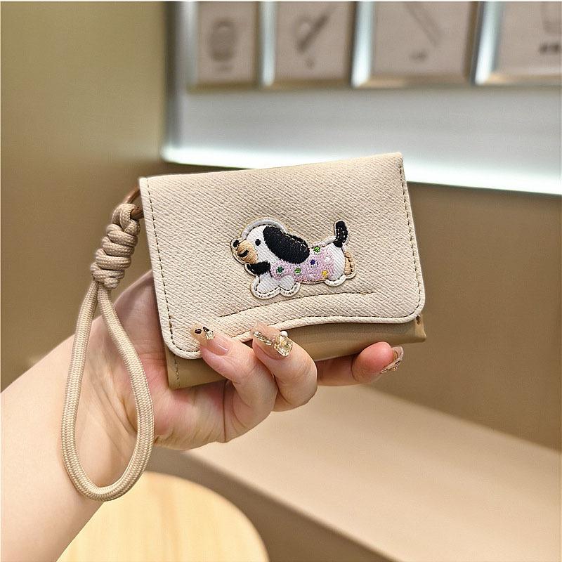 

2026 New Kawaii Anti Loss Hanging Rope Short Wallet Cartoon Sausage Dog Coin Purse Card Holder Women Girl Cute Little Wallet белый