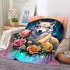 1pc Wolf Roses Blanket, Lightweight Flannel Fleece with Digital Printing, Soft Warm for Sofa, Travel, Camping, Office, Couch, Chair, and Bed, All-Seas