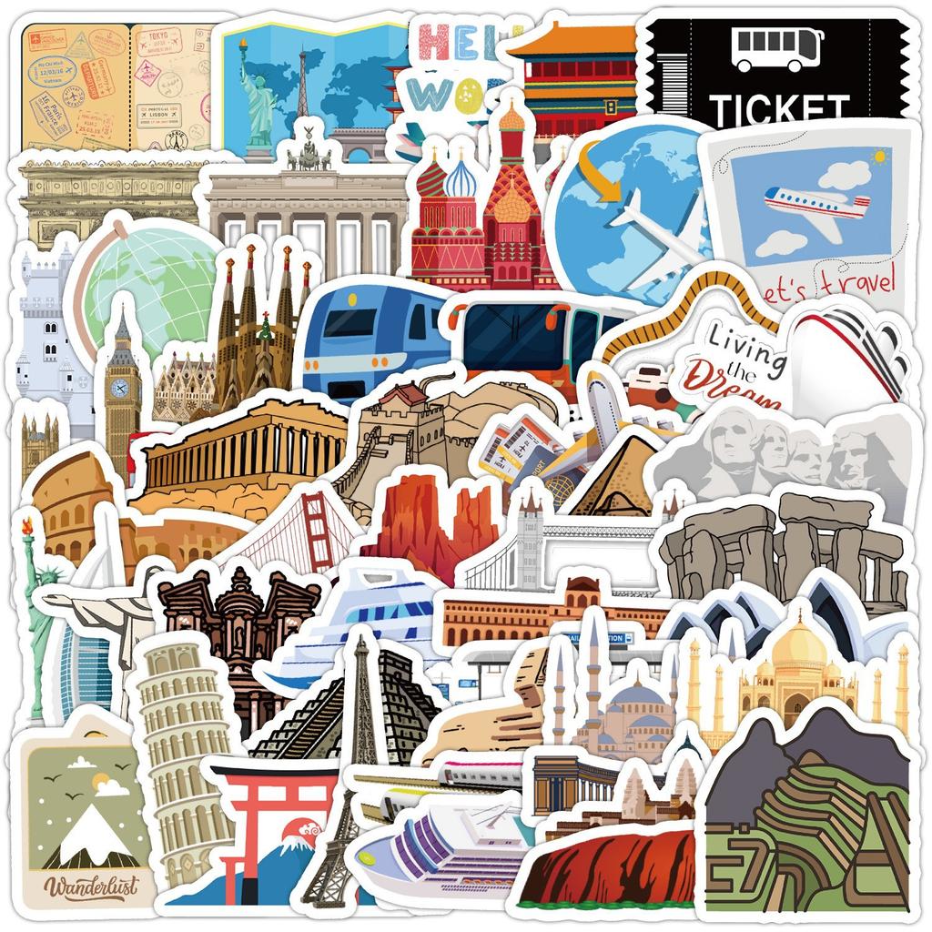 50 Stück Europäische Reise-Serie Graffiti-Aufkleber Wasserbecher Handy Computer Wasserdichte Dekorations-Aufkleber Reise-Aufkleber