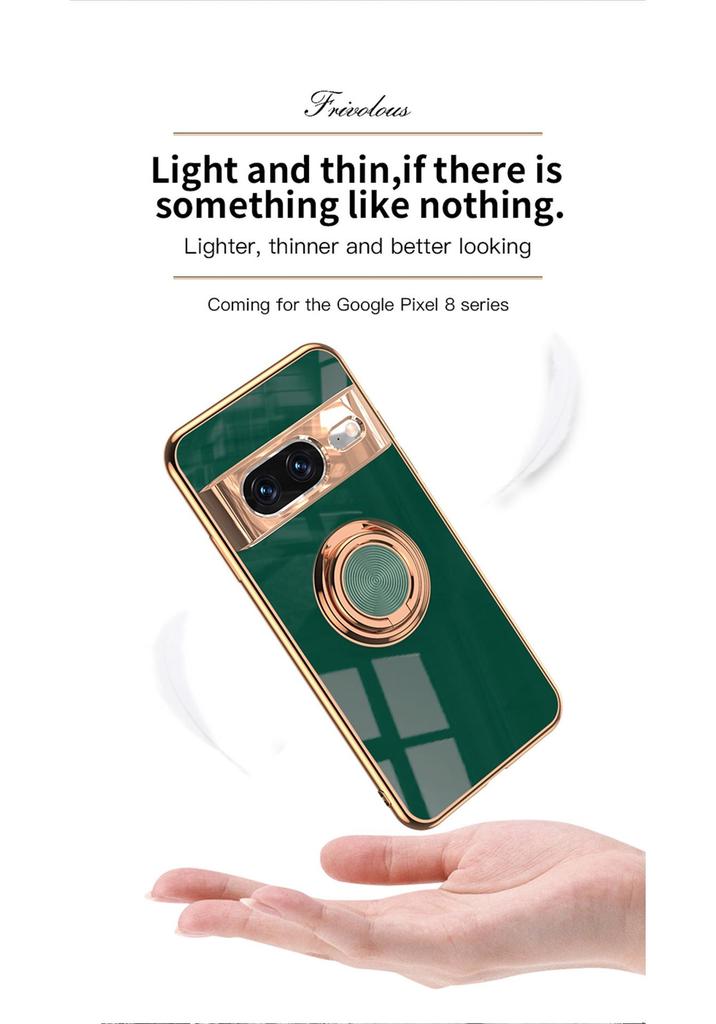 Compatible with Google Pixel 9 PRO XL: Electroplated Silicone Case with Magnetic Ring Holder for 8 PRO.