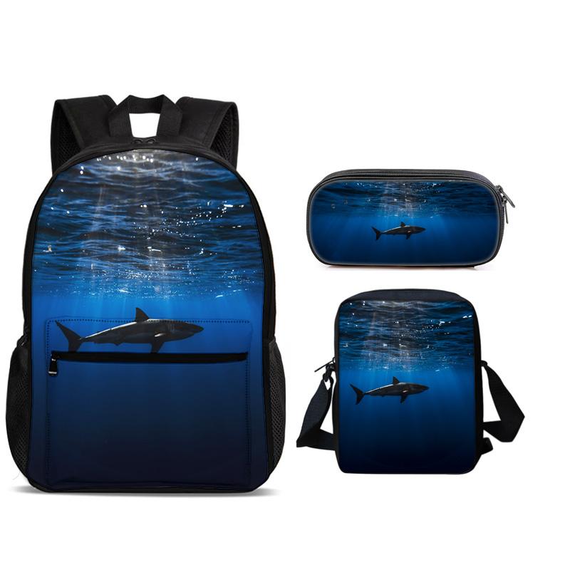 Mondo Subacqueo Zaino Portapenne Borsa a Spalla Set 3pz Versatile Cartone Animato Grande Capacità Ragazzo e Ragazza Scuola Compleanno Miglior Regalo
