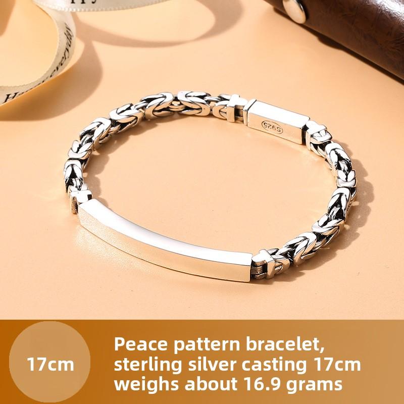 

Браслет для пары из серебра 925 пробы со светлой поверхностью и узором безопасности, Пара нишевого дизайна из стерлингового серебра для мужчин и женщин, Роскошные украшения с легкой гравировкой 925 silver