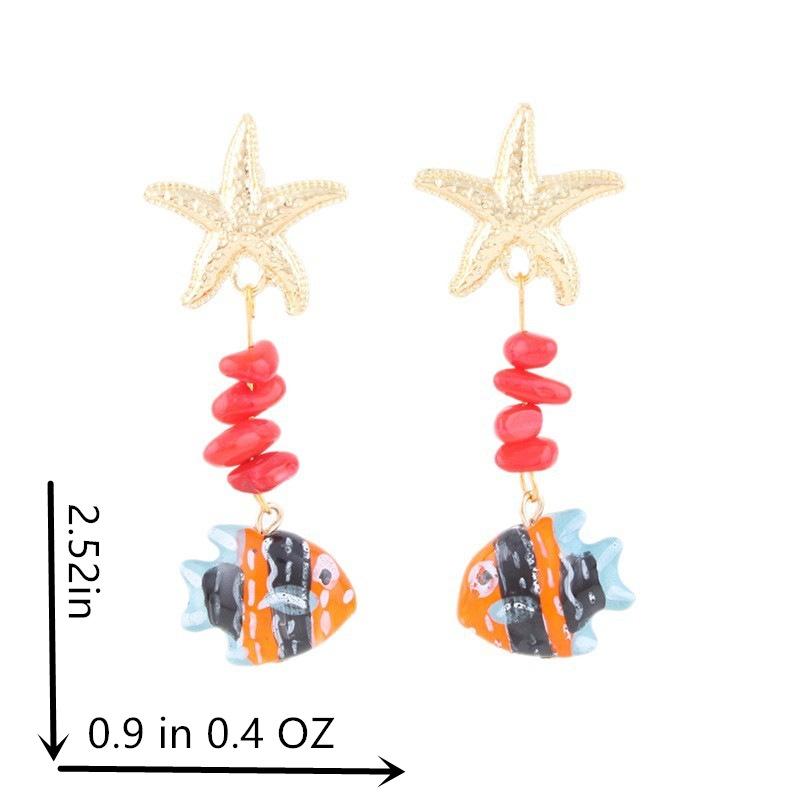 Exaggerated color tropical fish starfish seaside earrings ocean small fish natural vacation wind earrings
