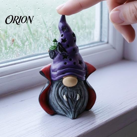 Resin Gothic Home Decor Halloween Vampire Gnome Figurine, Faceless Dwarf Statue with Purple Star Miniature Props Hat And Cape, Spooky Cute Ornament