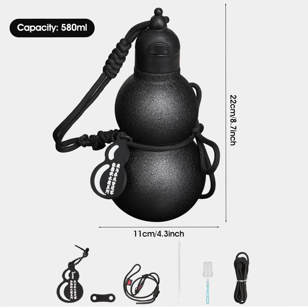 Edelstahl Kürbis Wasserflasche 580ml mit Tragegurt Strohhalm Isoliert Sport Wasserflasche für Fitnessstudio Wandern Camping Männer Frauen Outdoor