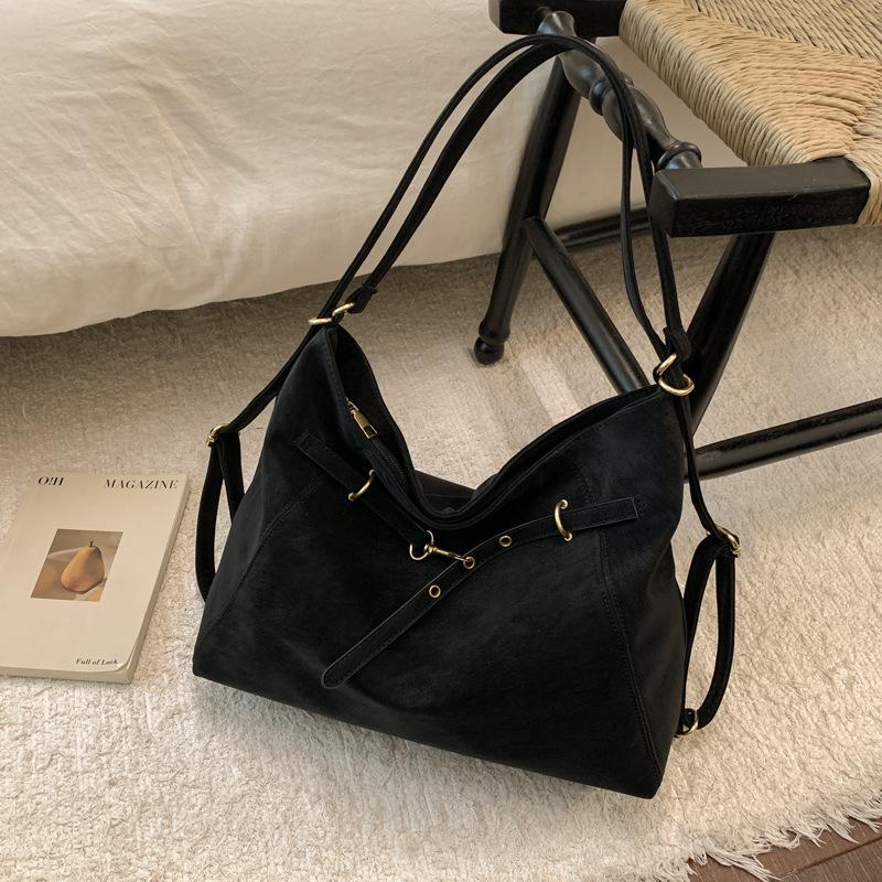 Retro suede tote bag women's new fashionable large-capacity commuting high-value fashionable casual shoulder bag bag