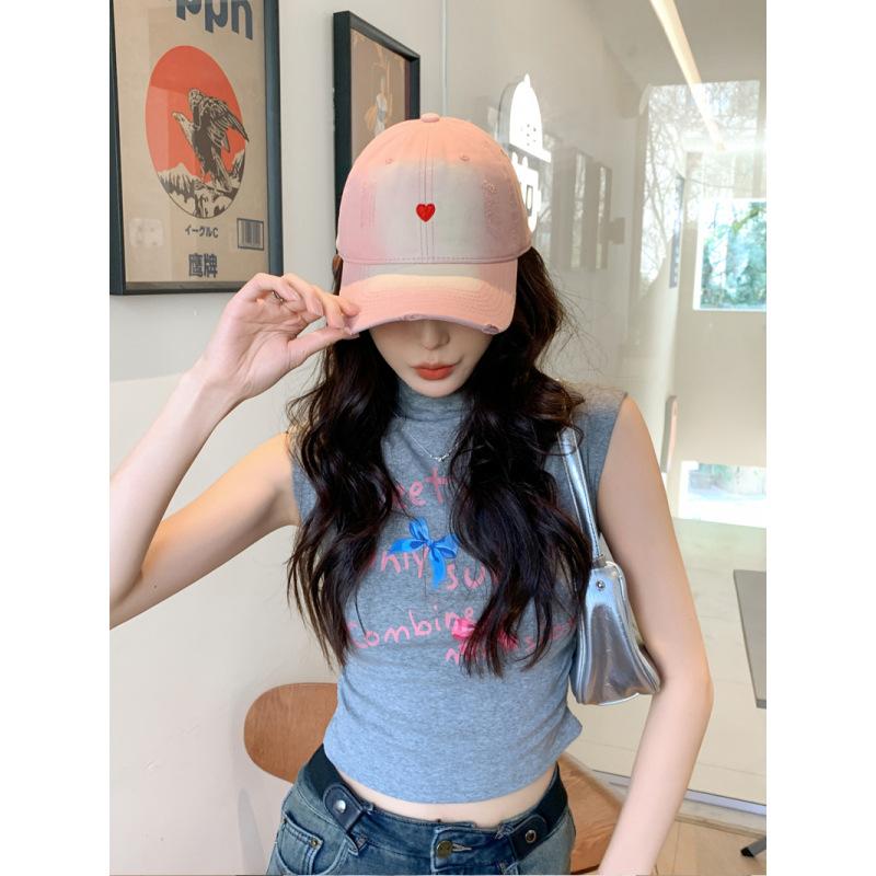 Spring Summer Ins Korean Trendy Cotton Sun Baseball Cap Women Japanese Small Fresh Face Small Love Heart Embroidery Baseball Cap