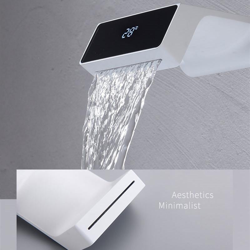 Inteligentny cyfrowy wyświetlacz LED Bateria umywalkowa Bateria umywalkowa z mieszaczem ciepłej i zimnej wody Montowana na ścianie łazienka Bateria umywalkowa mosiężna