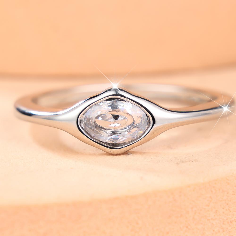 Delicate Silver Color Oval Zircon Slim Band Ring Three Colors Available for Women Daily Wear and Party