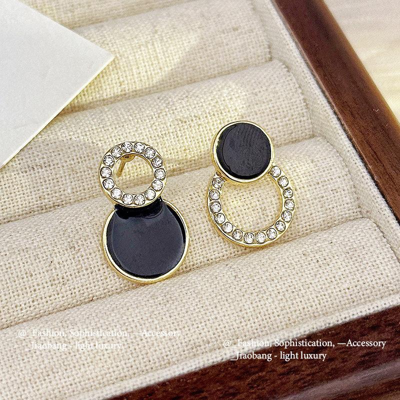 Silver Needle Fashion High-end Sense Diamond-set Black Earrings Niche Versatile Temperament Earrings Light Luxury High-quality Earrings