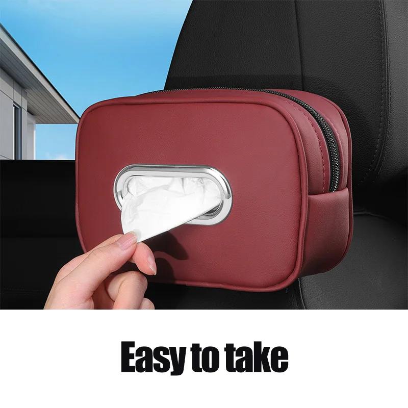Car Tissue Box Holder Leather Sun Visor Center Console Armrest Mount Napkin Case Universal Fit Road Trip Organizer Easy Install