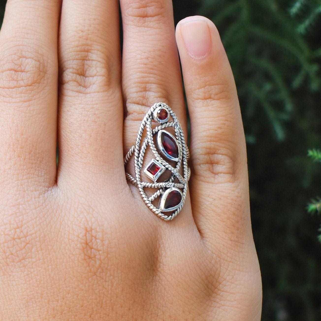 Statement Garnet Ring: Vintage 925 Sterling