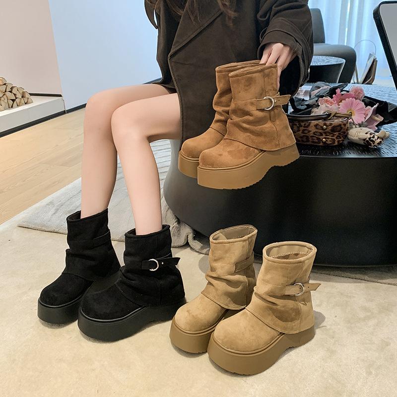 [Fanfna] Small man heightening trousers short boots women's 2025 autumn new muffin thick-soled western Martin boots