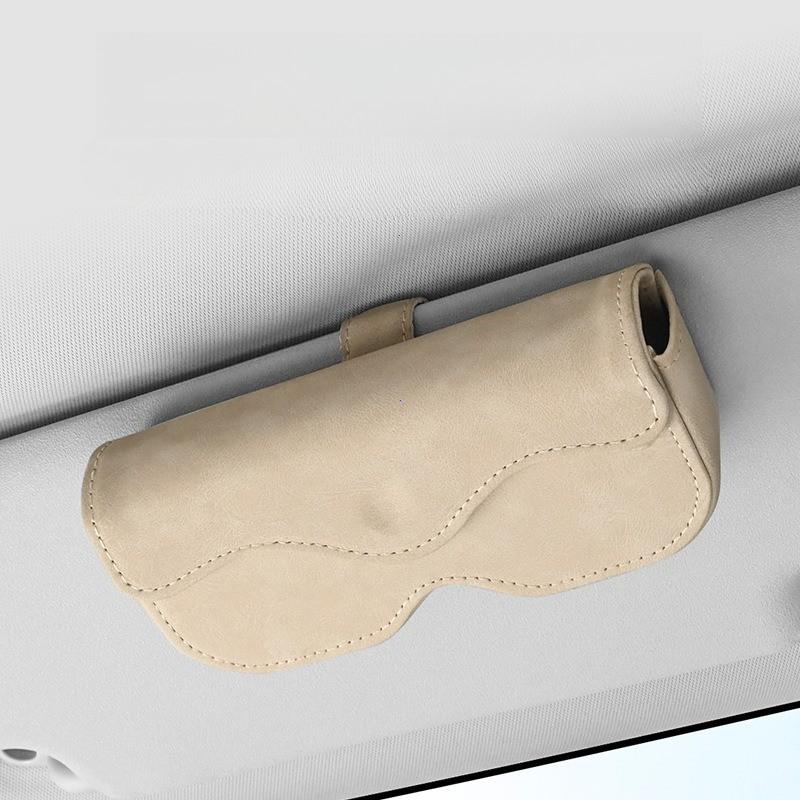 Suede Leather Car Eyeglass Case Automatic Closing Non-slip Auto Sun Visor Glasses Holder Magnetic Multi-functional Eyewear Clips