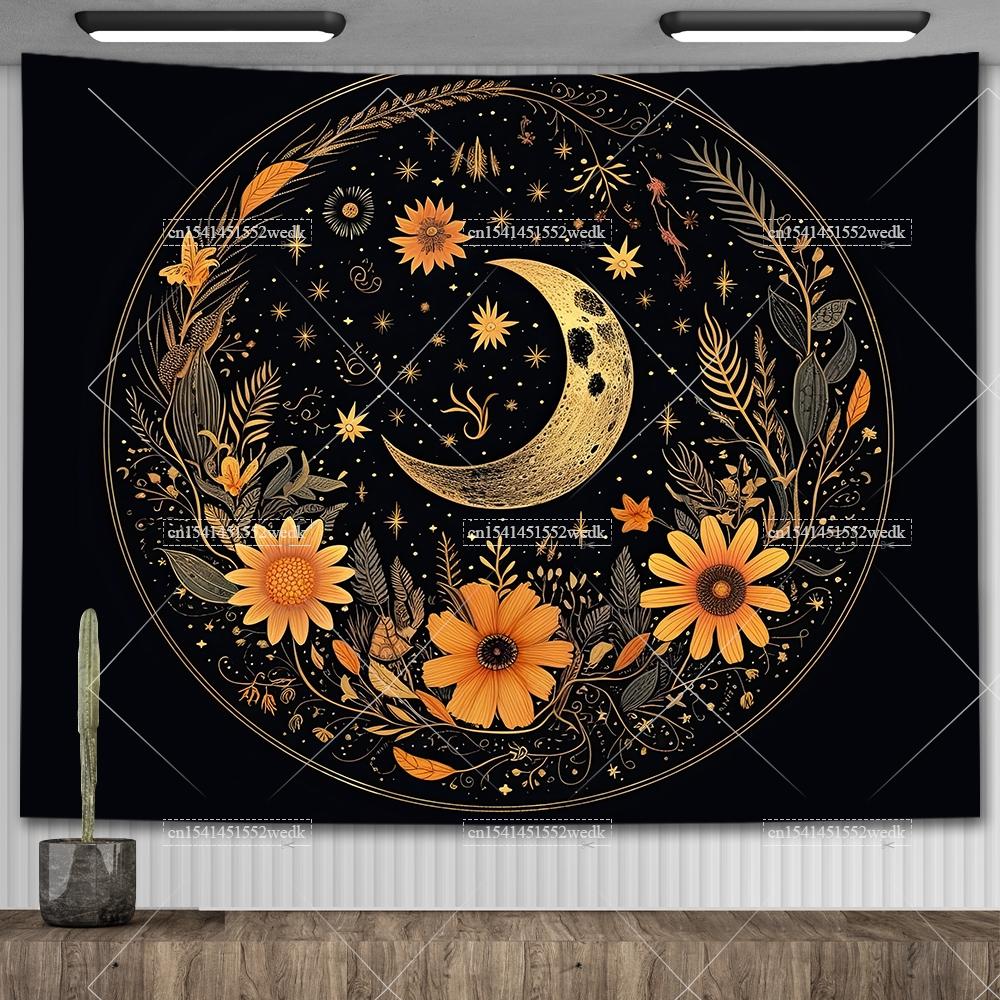 Tarot Tapestry Nordic Flower Series Room Background Cloth Moon Phase Wall Hanging Tapestries Living Room Bedroom Altar Cloths